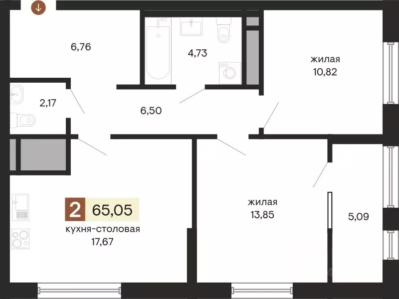 2-к кв. Свердловская область, Екатеринбург ул. Куйбышева, 100к2 (65.05 ... - Фото 0