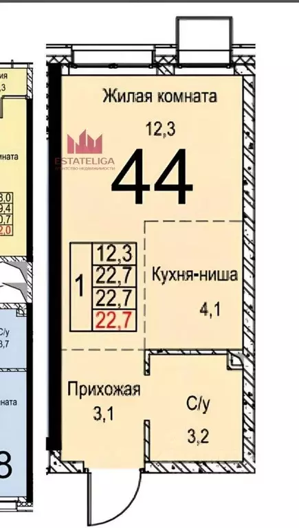 Студия Москва Газгольдерная ул., 10 (23.0 м) - Фото 1