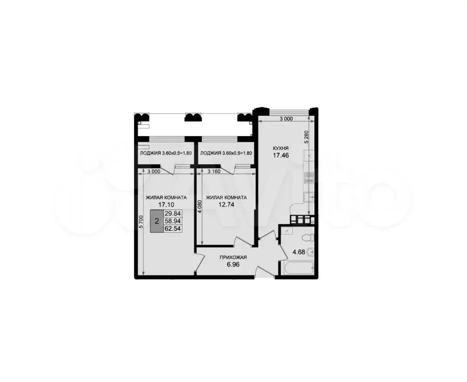 2-к. квартира, 62,5 м, 6/8 эт. - Фото 0