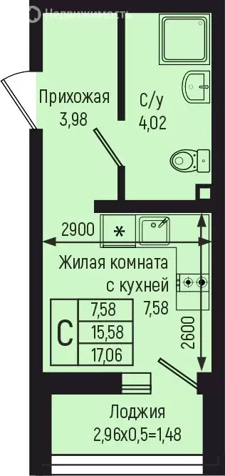 Квартира-студия: село Небуг, квартал Спортивный (17.06 м) - Фото 0