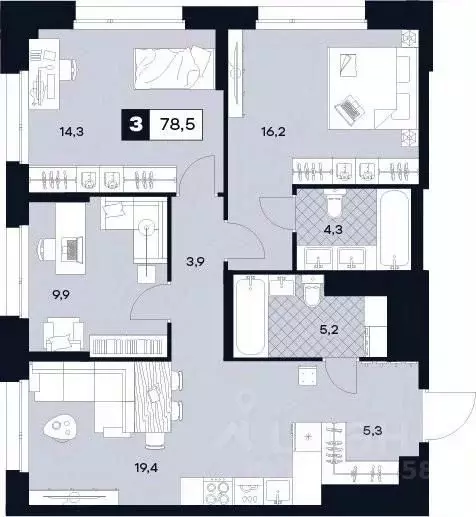 3-к кв. Москва Лодочная ул., 27К2 (78.5 м) - Фото 0