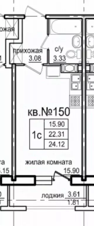 Студия Санкт-Петербург Планерная ул., 87к1 (26.0 м) - Фото 1