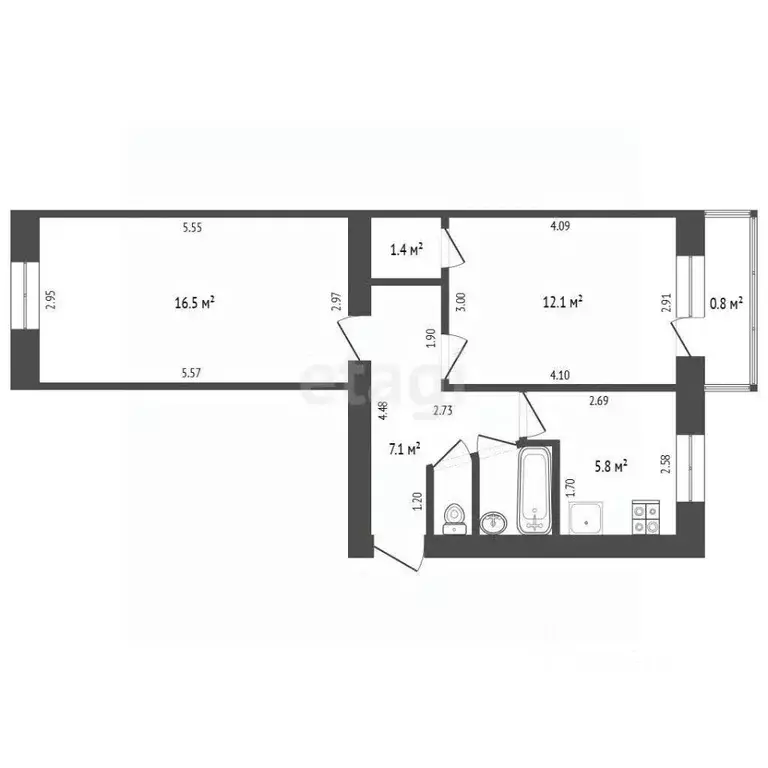 2-к кв. Башкортостан, Стерлитамак ул. Шаймуратова, 5Б (45.7 м) - Фото 1