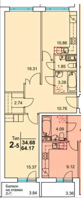 2-к кв. Санкт-Петербург Парашютная ул., 27к1 (64.17 м) - Фото 1
