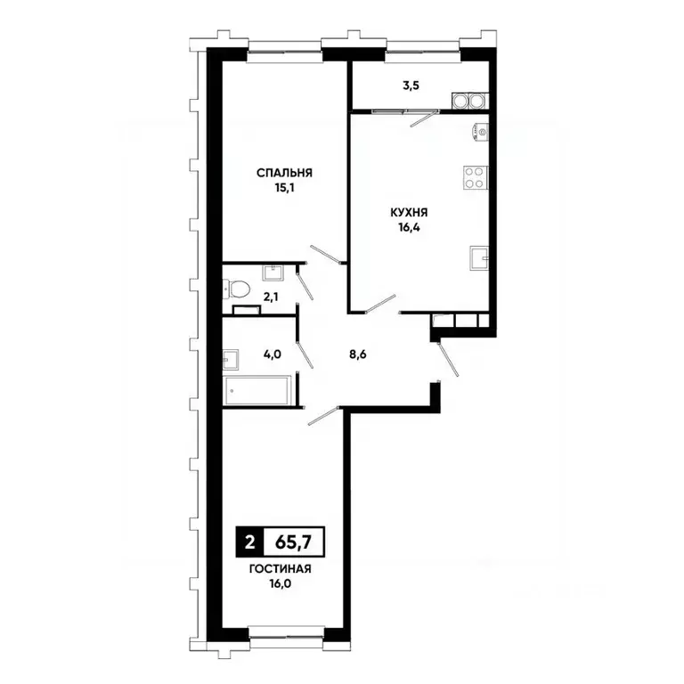 2-к кв. Ставропольский край, Ставрополь просп. Российский, 16к1 (65.7 ... - Фото 1