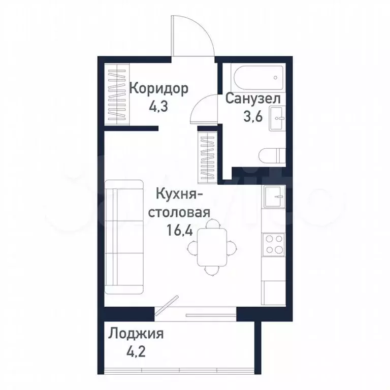 Квартира-студия, 24,2м, 5/10эт. - Фото 0