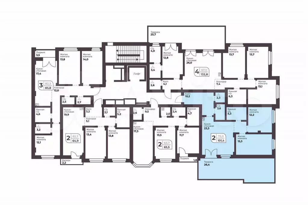 2-к. квартира, 75 м, 3/9 эт. - Фото 1