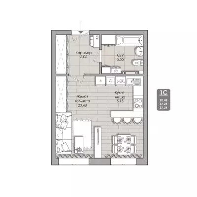 1-комнатная квартира: Новосибирск, Автогенная улица, 75 (37.24 м) - Фото 0