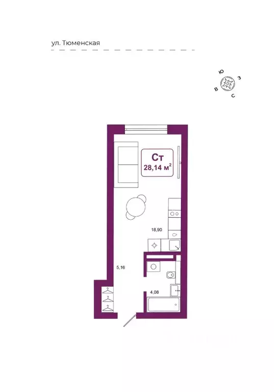 Студия Тюменская область, Тюменский район, д. Дударева Родина-2 жилой ... - Фото 1