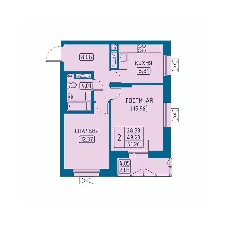 2-к кв. Красноярский край, Красноярск Свободный просп. (51.26 м) - Фото 1