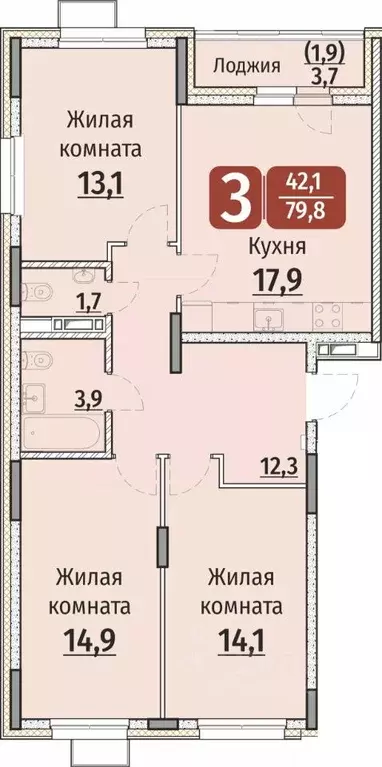 3-к кв. Чувашия, Чебоксары ул. Энергетиков, поз7 (79.8 м) - Фото 0