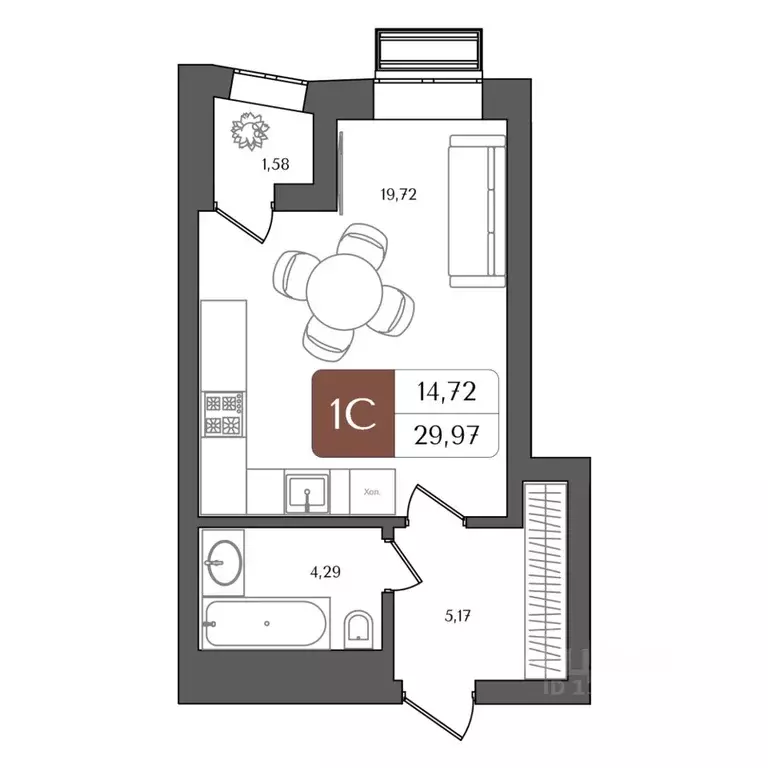 Студия Башкортостан, Уфа Глумилино жилрайон, Холмогоры жилой комплекс ... - Фото 1