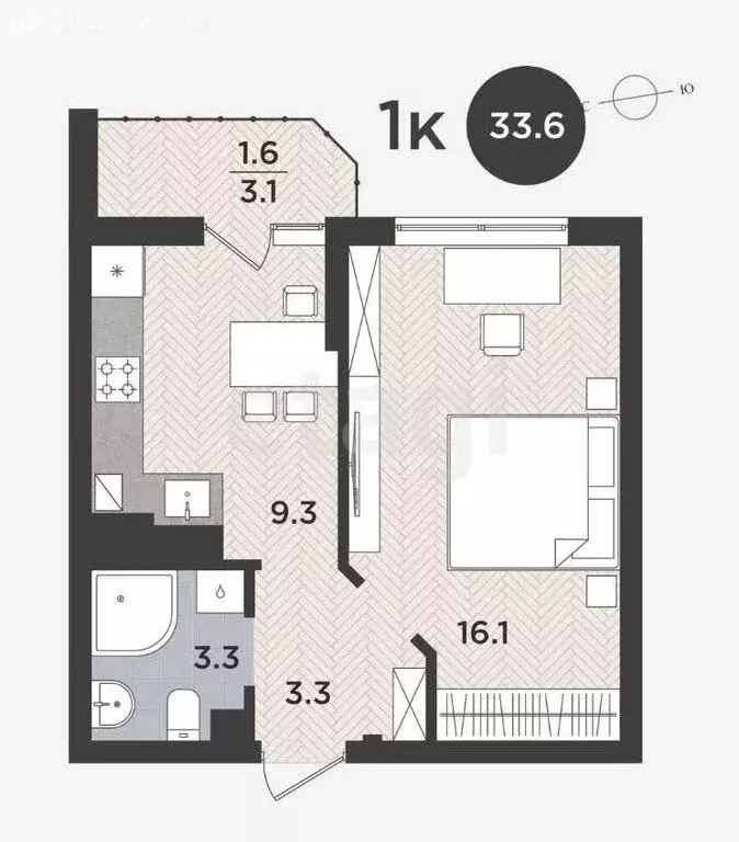 1-комнатная квартира: Калининград, Тихорецкая улица, 2 (33.6 м) - Фото 0