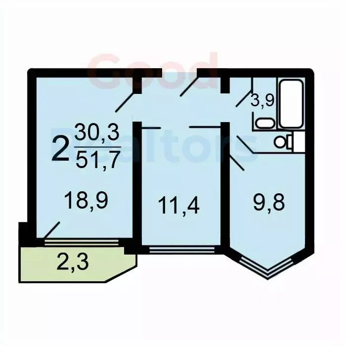 2-к кв. Москва Смольная ул., 51к3 (51.7 м) - Фото 1