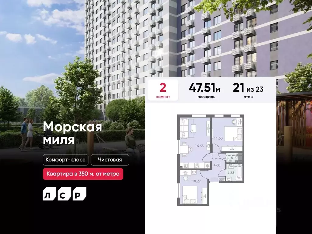 2-к кв. Санкт-Петербург Морская миля жилой комплекс (47.51 м) - Фото 0