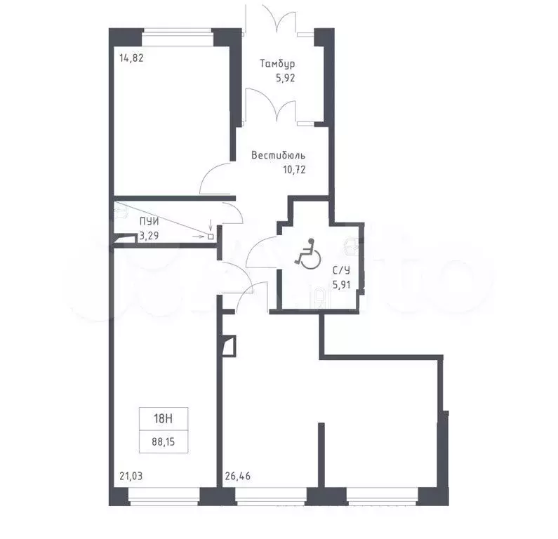 Создаю габ, 1 линия, мало коммерции, 88м2, витрины - Фото 0