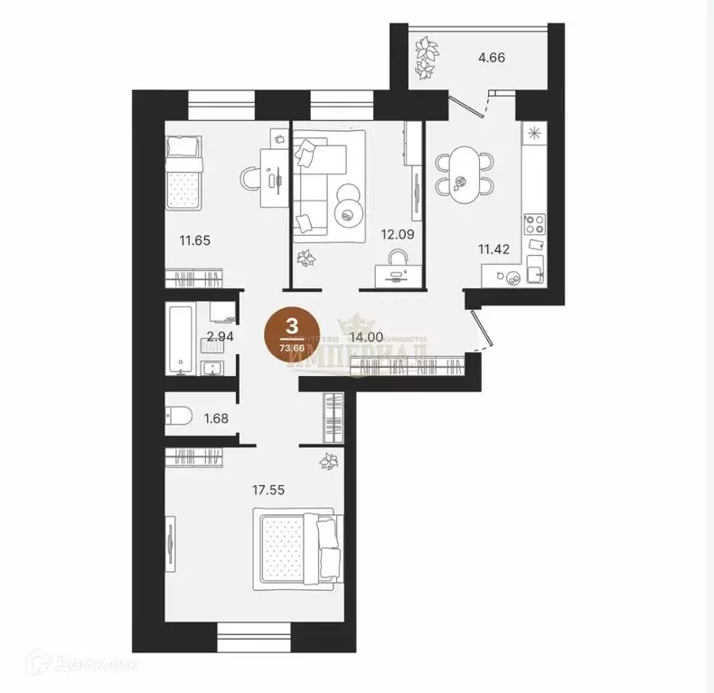 Продаётся 3-к квартира, 73.66 м - Фото 1