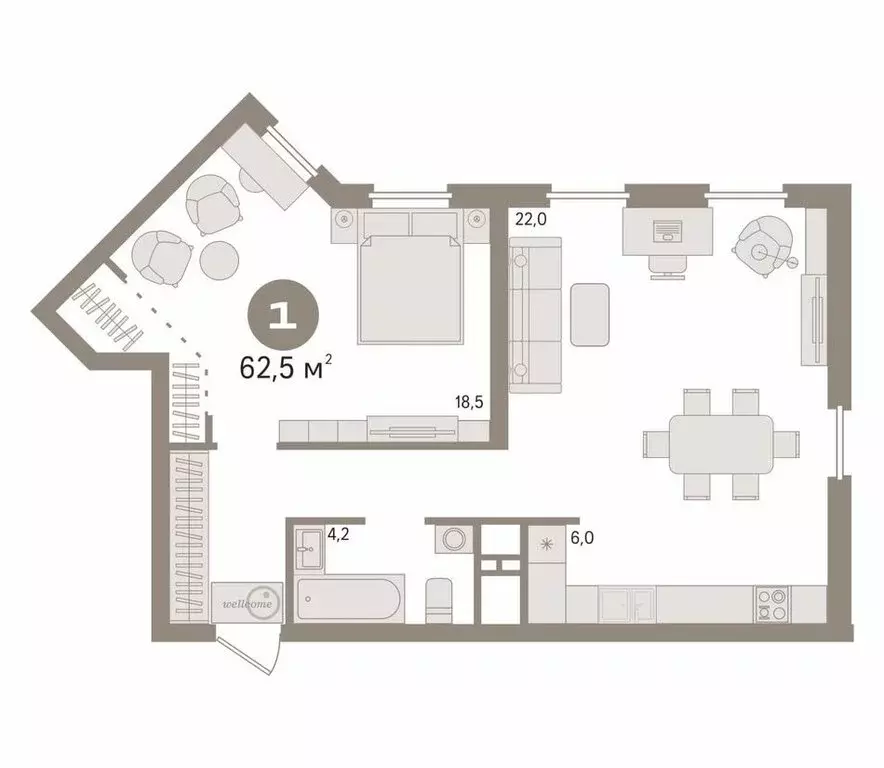 1-комнатная квартира: Тюмень, Новгородская улица, 3 (62.5 м) - Фото 0