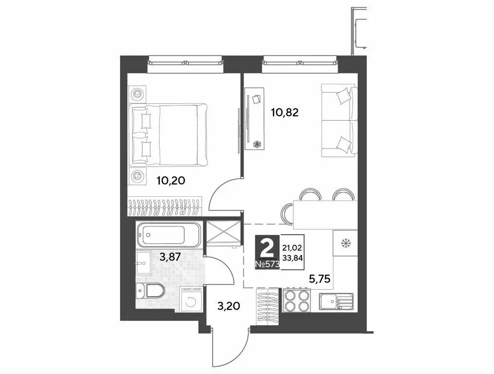 2-комнатная квартира: калуга, улица болдина, 22/1 (33.84 м) - Фото 0