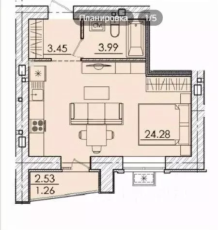 1-к кв. Пензенская область, Пенза ул. Герцена, с106 (34.05 м) - Фото 1