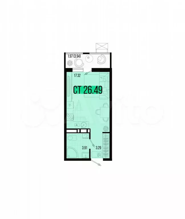 Квартира-студия, 26,5 м, 5/7 эт. - Фото 0