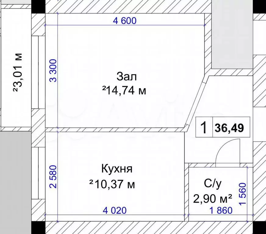 1-к. квартира, 36,5м, 3/5эт. - Фото 0