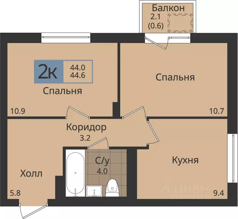 2-к кв. Пермский край, Пермь ул. Оборонщиков, 6 (44.6 м) - Фото 1