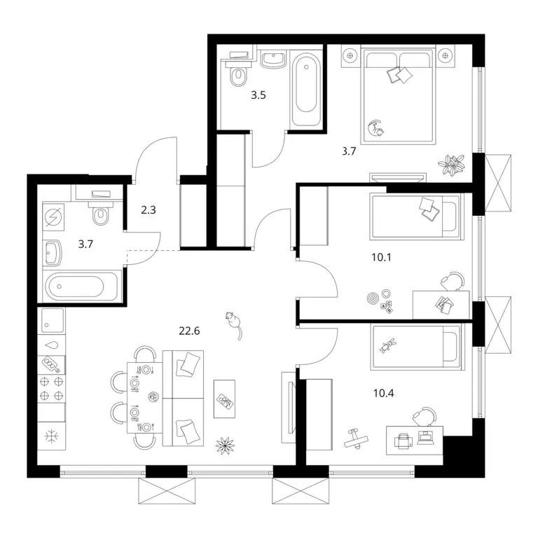 3-к квартира, 66.3 м - Фото 0