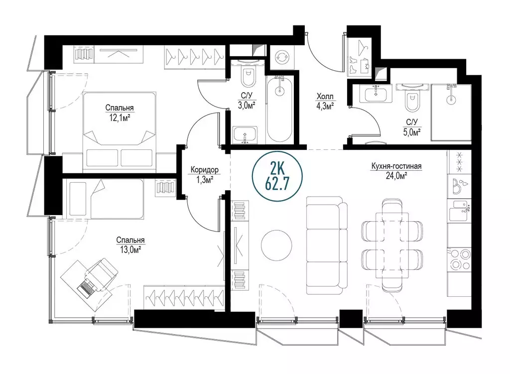 2-комнатная квартира: Москва, Волгоградский проспект, 32к7 (61.5 м) - Фото 2