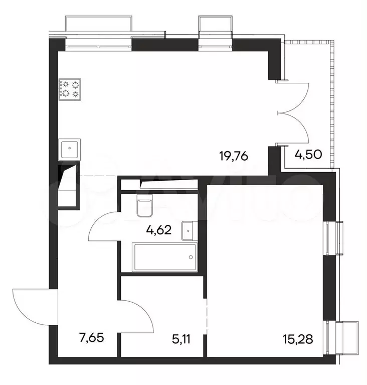 1-к. квартира, 56,9 м, 3/4 эт. - Фото 0