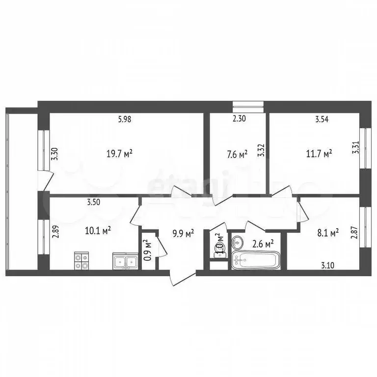 4-к. квартира, 75,1 м, 3/5 эт. - Фото 0