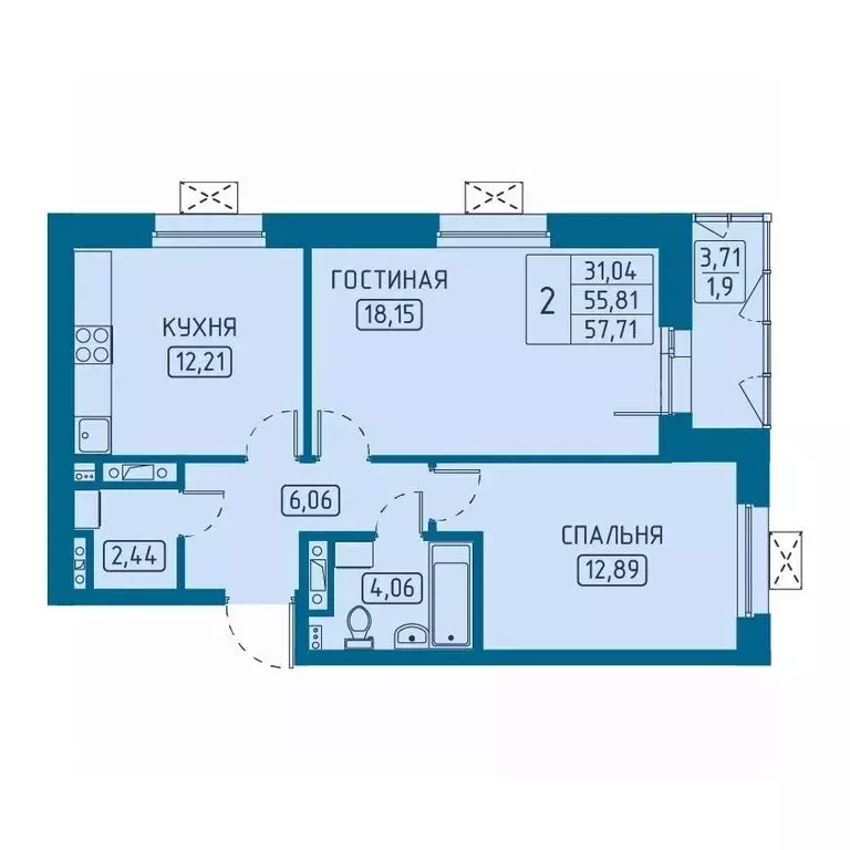 2-к кв. Красноярский край, Красноярск Свободный просп. (57.71 м) - Фото 1