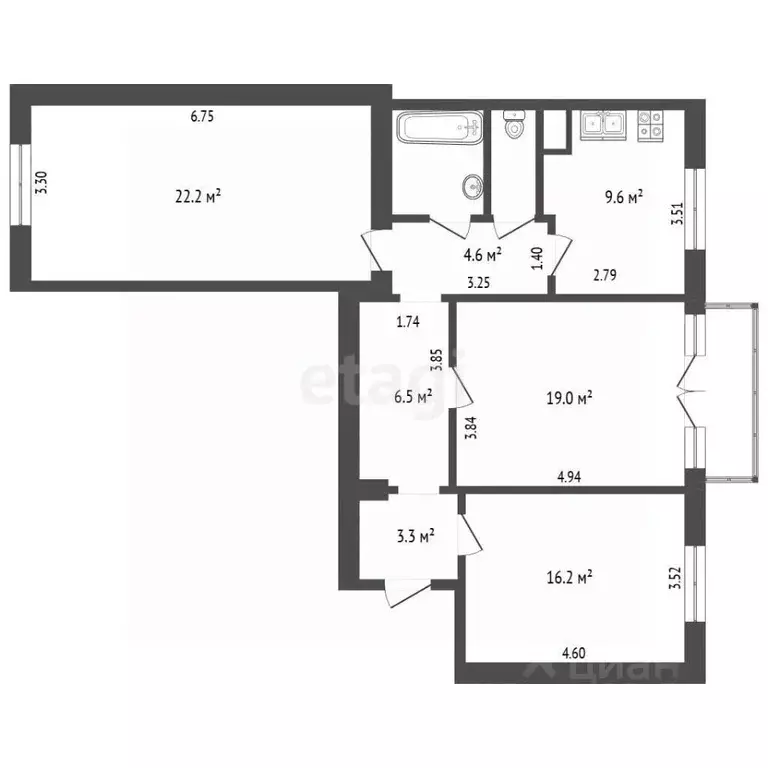 3-к кв. Москва ул. Алабяна, 10К2 (86.4 м) - Фото 2