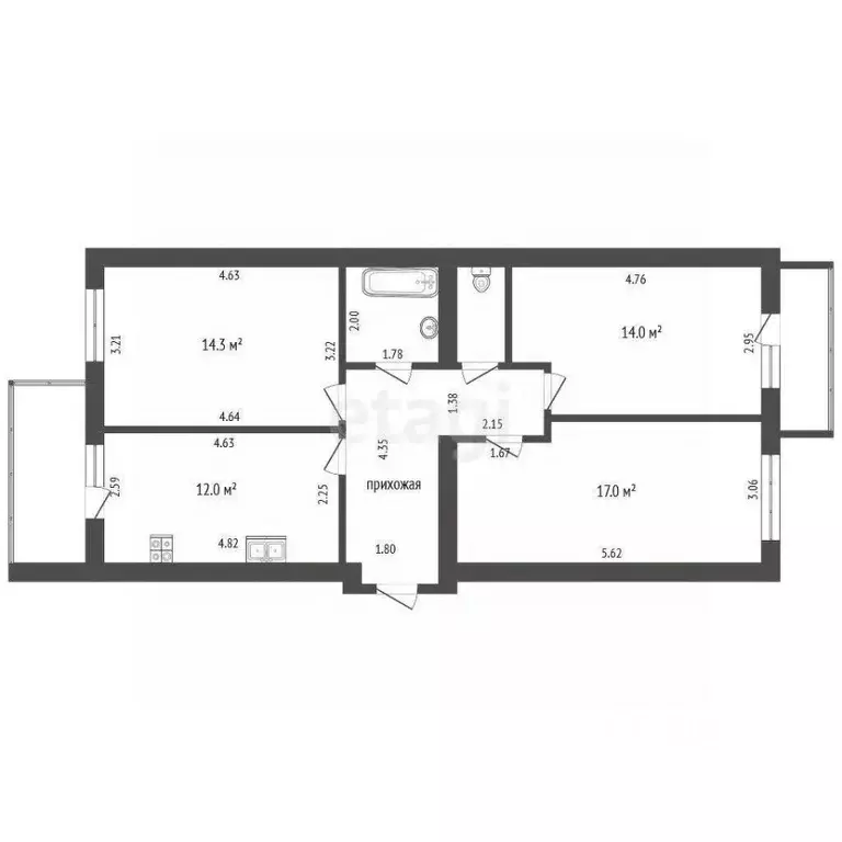 3-к кв. Вологодская область, Вологда Окружное ш., 32 (73.5 м) - Фото 1