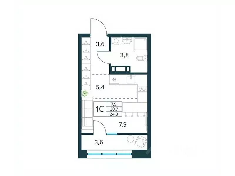 Студия Забайкальский край, Чита Хороший мкр,  (24.3 м) - Фото 1