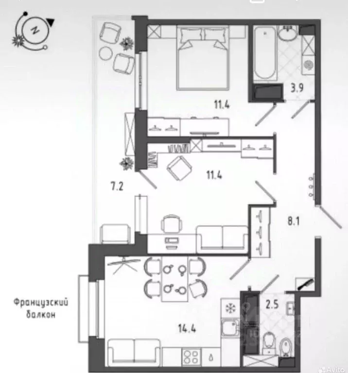 2-к кв. Санкт-Петербург Черниговская ул., 17 (55.2 м) - Фото 1
