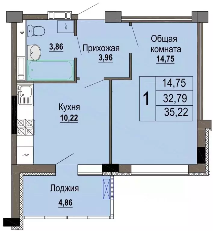 1-к кв. Белгородская область, Старый Оскол Степной мкр, 34 (35.22 м) - Фото 0