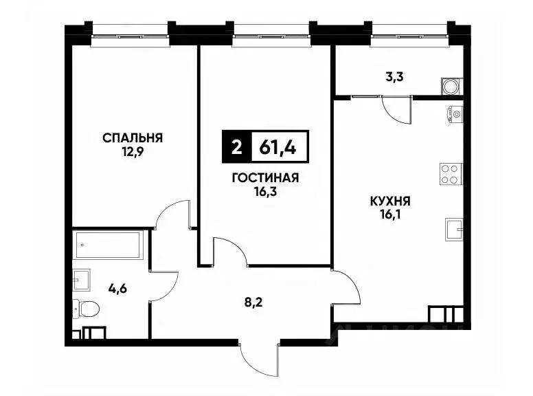 2-к кв. Ставропольский край, Ставрополь ул. Андрея Голуба, 14к1 (61.4 ... - Фото 0