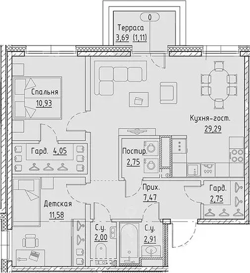2-к кв. Санкт-Петербург наб. Черной речки, 35 (74.0 м) - Фото 2