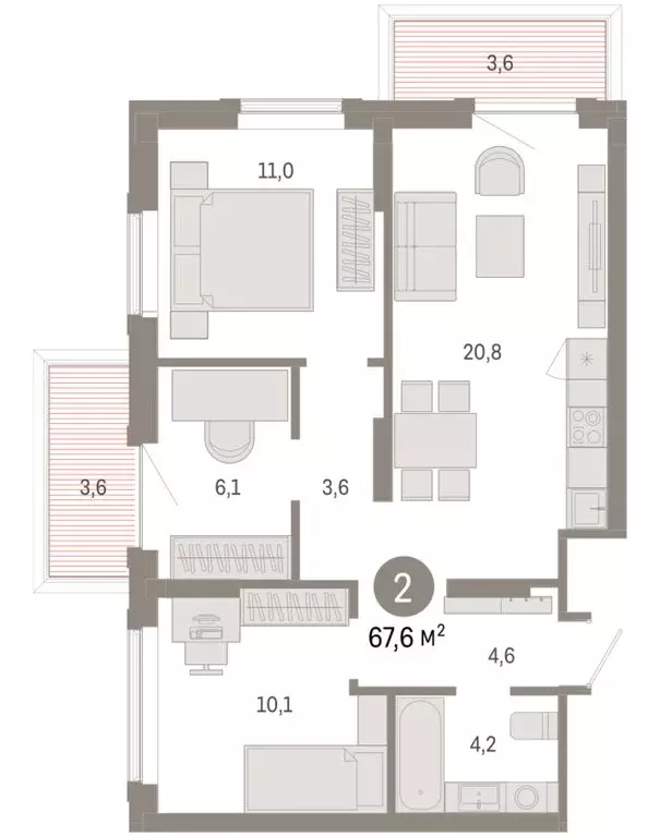 3-комнатная квартира: Омск, Кировский округ (67.63 м) - Фото 1