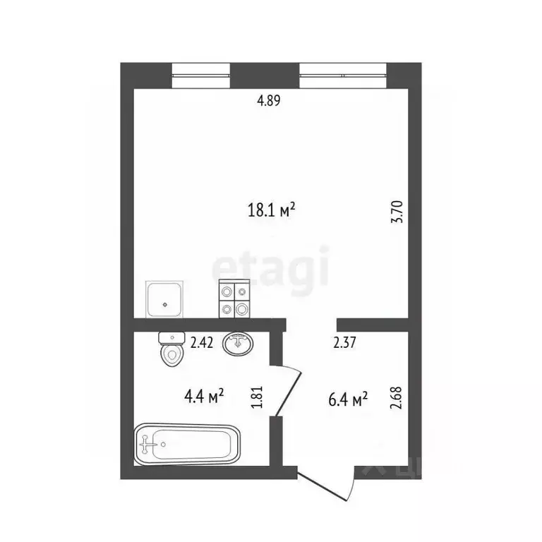 Студия Тюменская область, Тюмень ул. Газовиков, 34 (29.0 м) - Фото 2