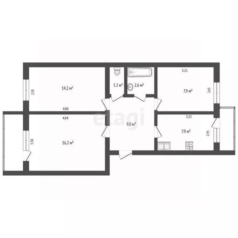 3-к кв. Томская область, Томск Тверская ул., 57 (59.0 м) - Фото 1