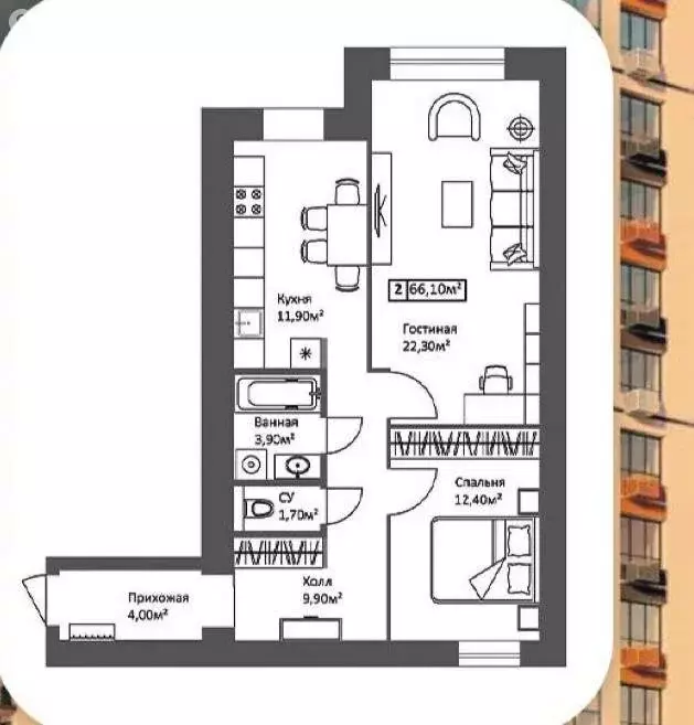 2-комнатная квартира: Ярославль, Старая Костромская улица, 6 (66.1 м) - Фото 0