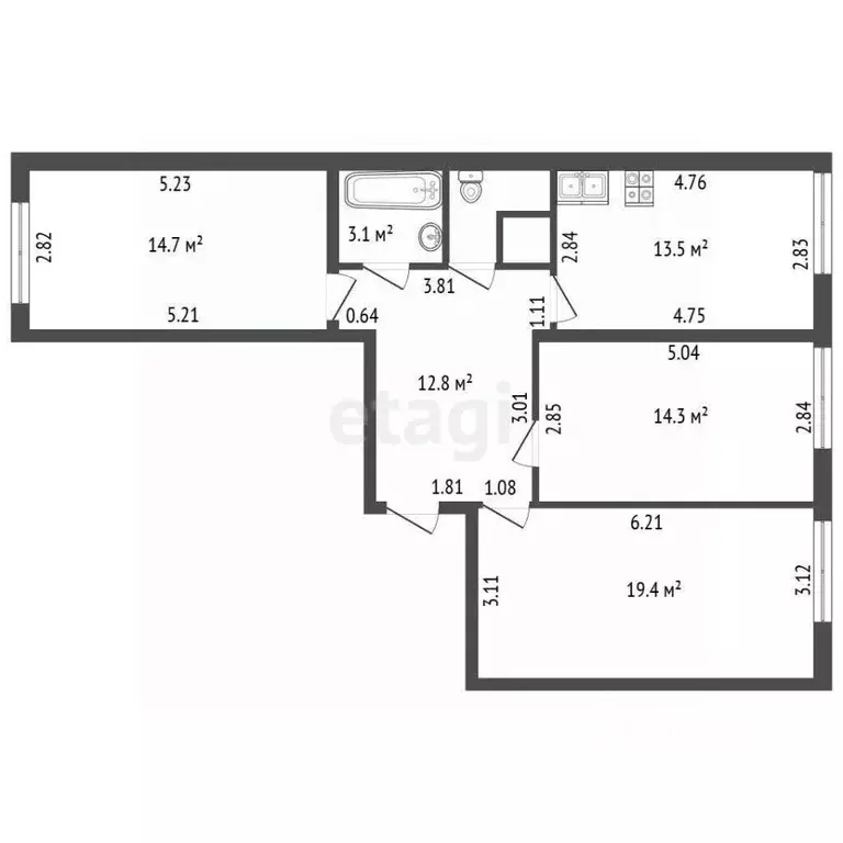 3-к кв. Санкт-Петербург Сибирская ул., 16 (80.0 м) - Фото 1