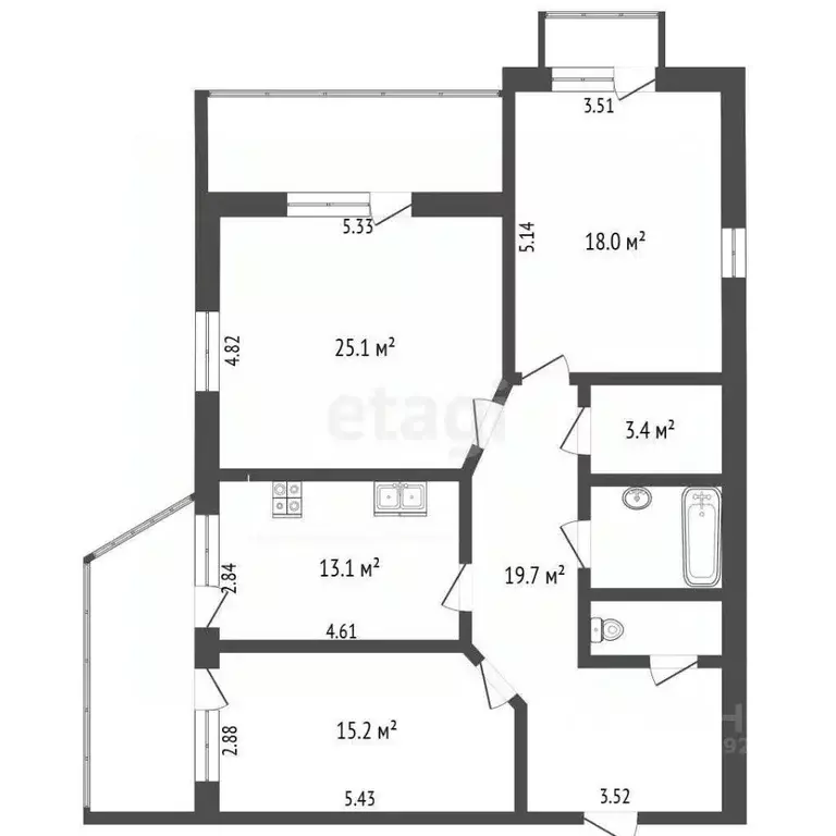 3-к кв. Вологодская область, Вологда ул. Лаврова, 14 (101.0 м) - Фото 2