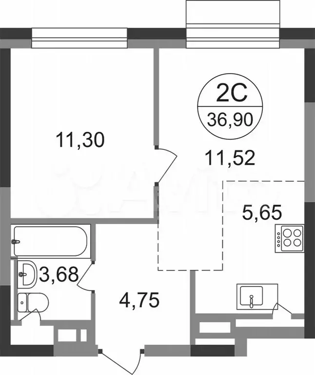 2-к. квартира, 36,9 м, 5/22 эт. - Фото 0