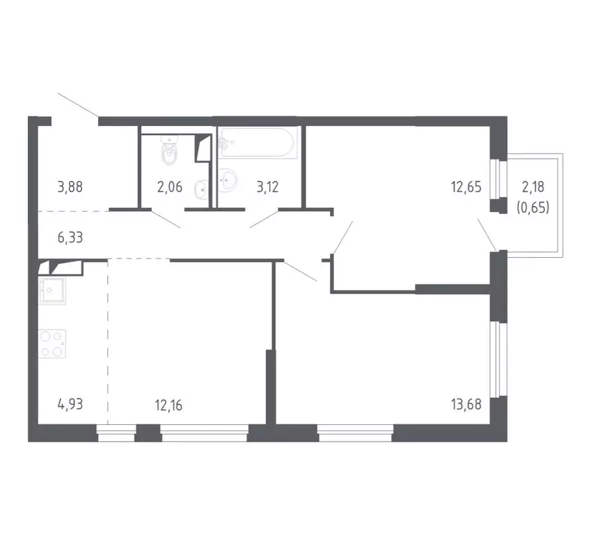 2-комнатная квартира: Тюмень, улица Юрия Рогачева, 9к2 (58.1 м) - Фото 1
