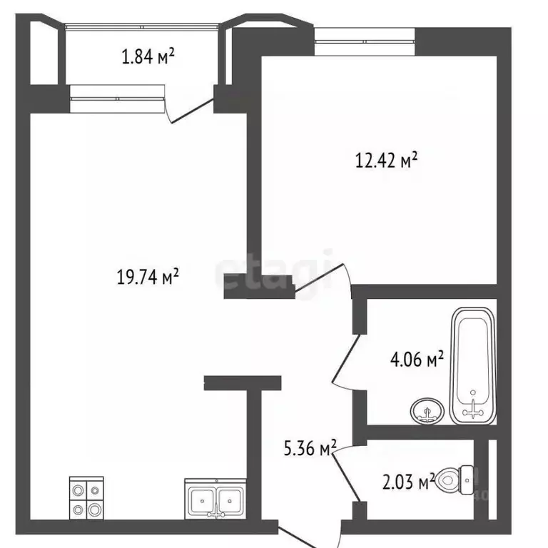 1-к кв. Тюменская область, Тюмень ул. Судостроителей, 48 (42.5 м) - Фото 1