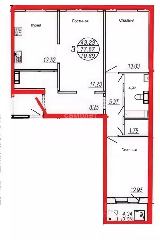 3-к кв. Хабаровский край, Хабаровск ул. Героев Пассаров, 12/1 (79.89 ... - Фото 2