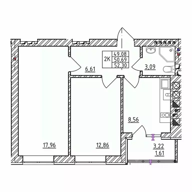 2-к кв. Калининградская область, Зеленоградск  (52.3 м) - Фото 1
